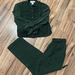 VTG Genre Dark Green 100% Rayon Benberg Women's Pantsuit Set Sz 6
